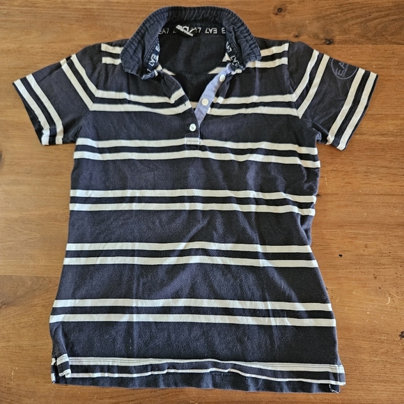 Emporio Armani EA7 Women's Polo Blue & White Striped Size Medium - Picture 1 of 8